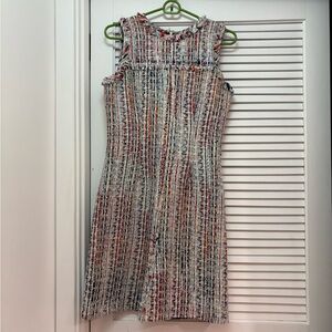 Elie Tahari Multicolor Tweed Midi Dress in White, Red & Orange Accents
